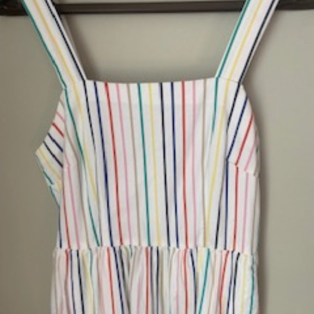 J Crew‎ Sleeveless Rainbow Striped Tiered Maxi Dress In Cotton Poplin Size 2